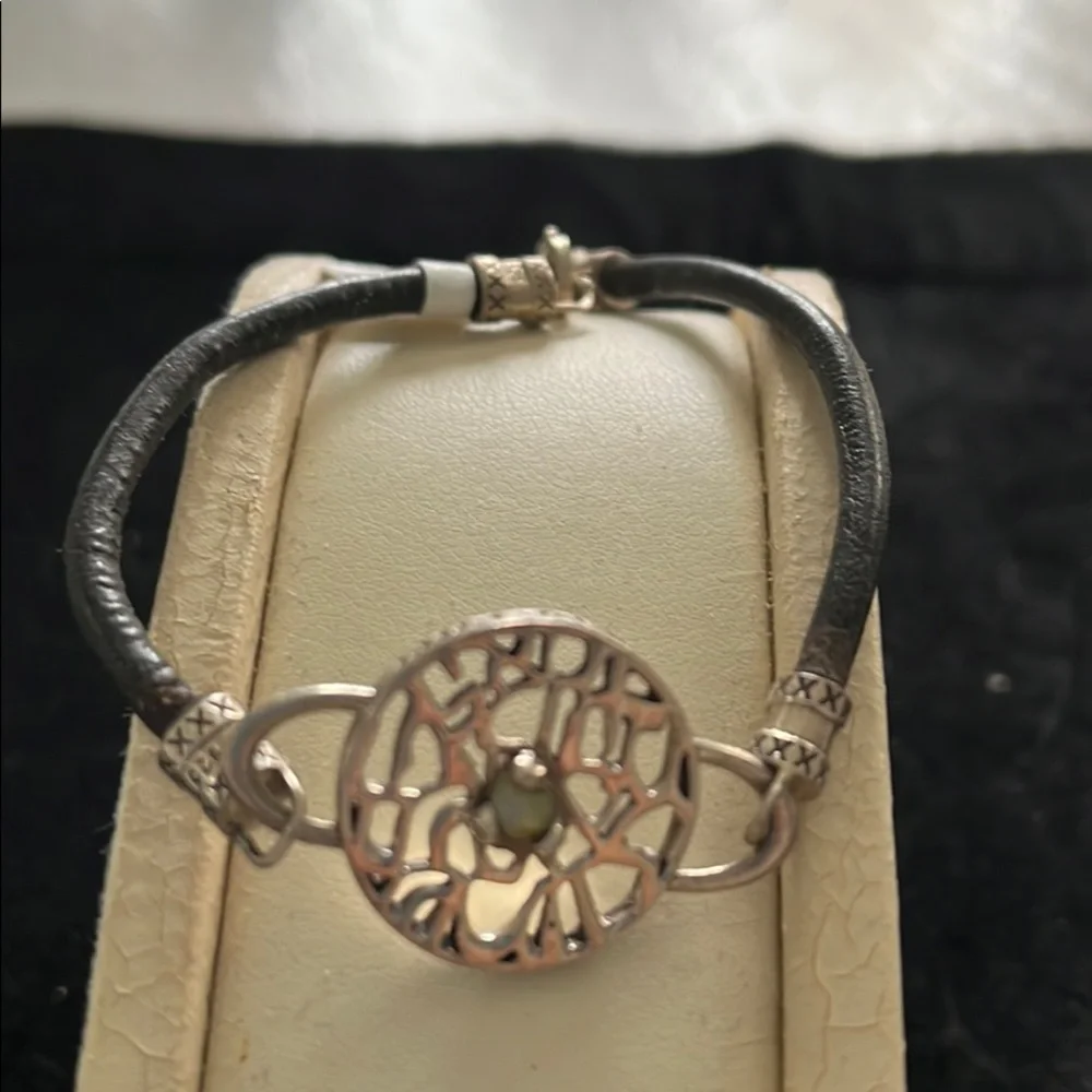 Hebrew letters sterling silver leather bracelet - Picture 2 of 4
